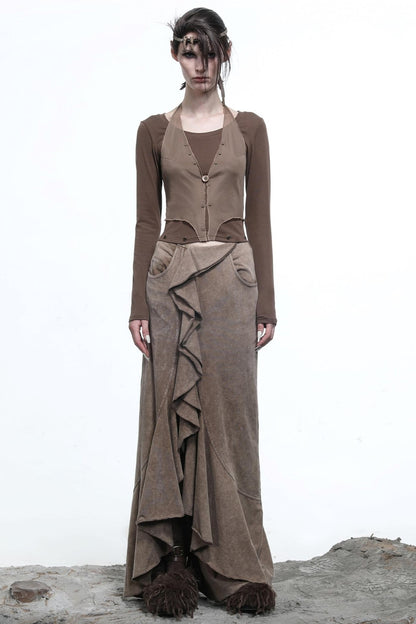 Fake Halterneck Patchwork Wool T-Shirt