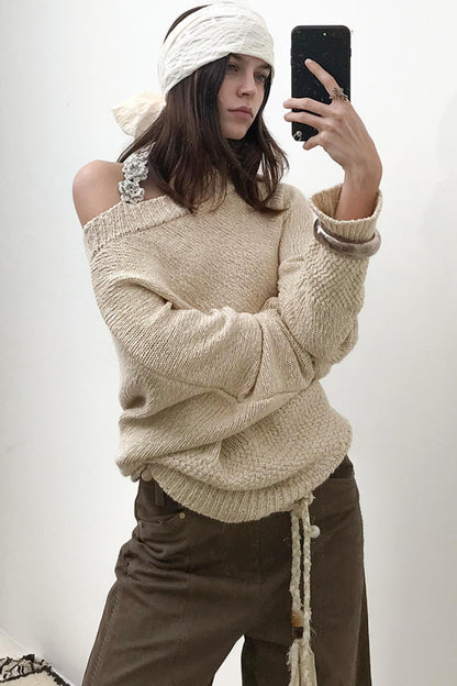 Cotton Knit Halter neck Off-Shoulder Sweater