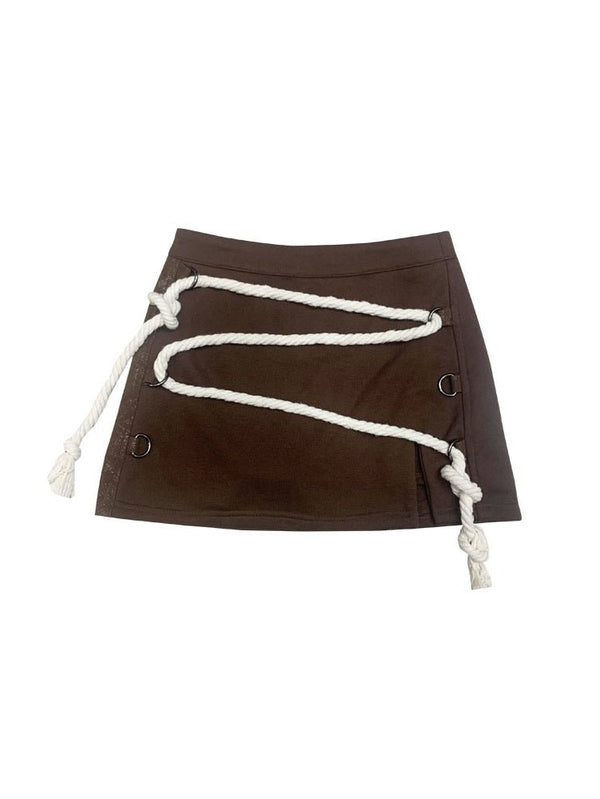 Hollow Zip-up Hooded Top & Short Skirt