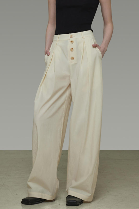 Beige Wide-Leg Trousers