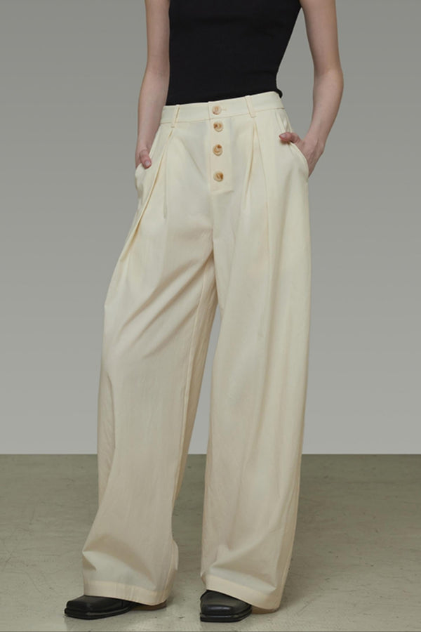 Beige Wide-Leg Trousers