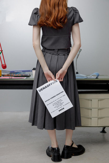 Dark Gray Pleated Skirt Set-Up