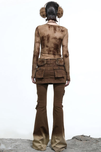 Fake Halterneck Patchwork Wool T-Shirt