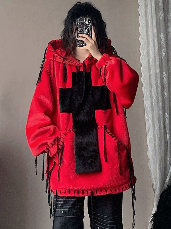 Imitation Fur Hooded Pullover