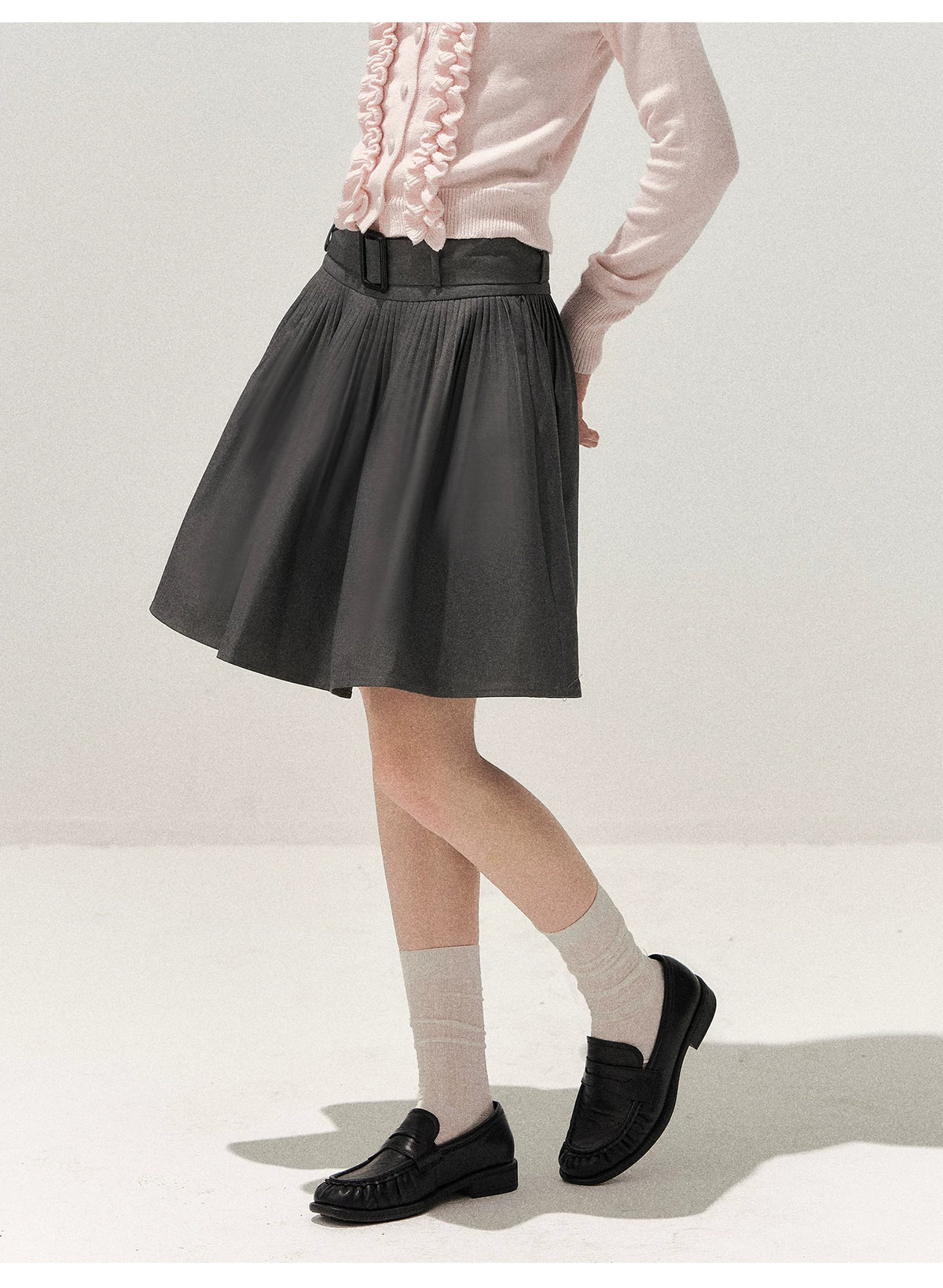Gray Pleated Ballet Umbrella Skirt