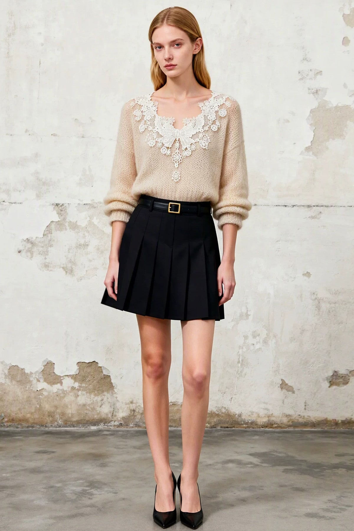 Lace Butterfly Wool Knit Sweater