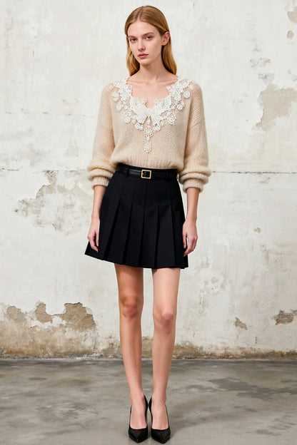 Lace Butterfly Wool Knit Sweater