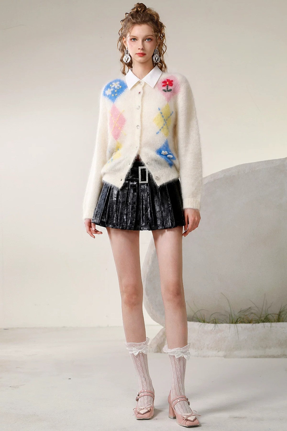Cardigan a maglia color block