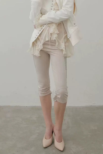 Metal Rhinestone Stretch Capri Pants