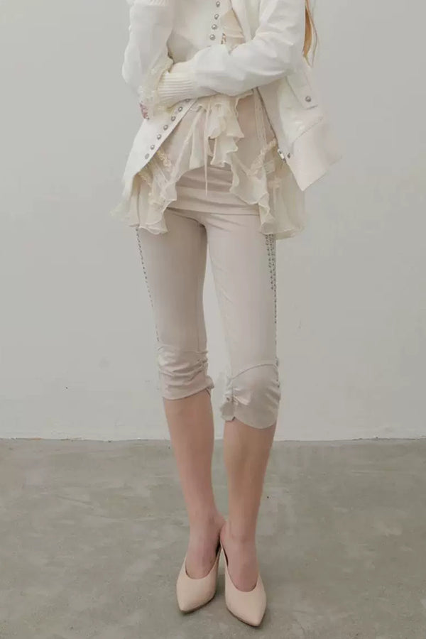 Metal Rhinestone Stretch Capri Pants