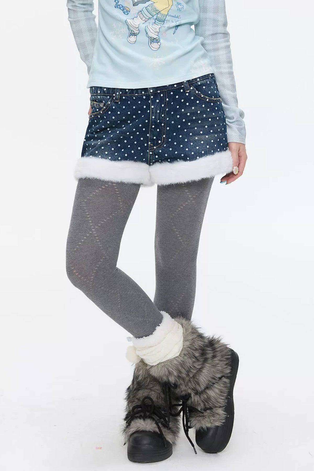 High-Waisted Washed Fleece-Lined Denim Shorts