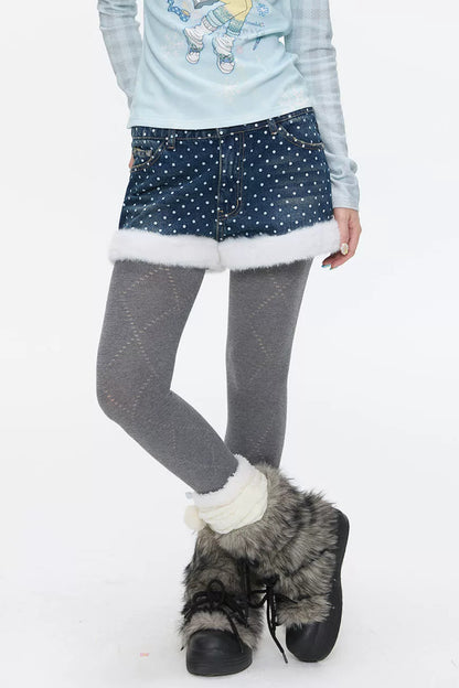 High-Waisted Washed Fleece-Lined Denim Shorts