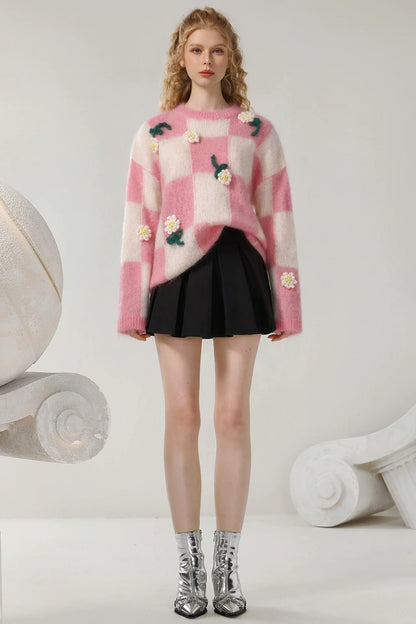 Color-Block Floral Knit Top