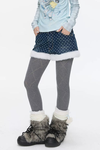 High-Waisted Washed Fleece-Lined Denim Shorts