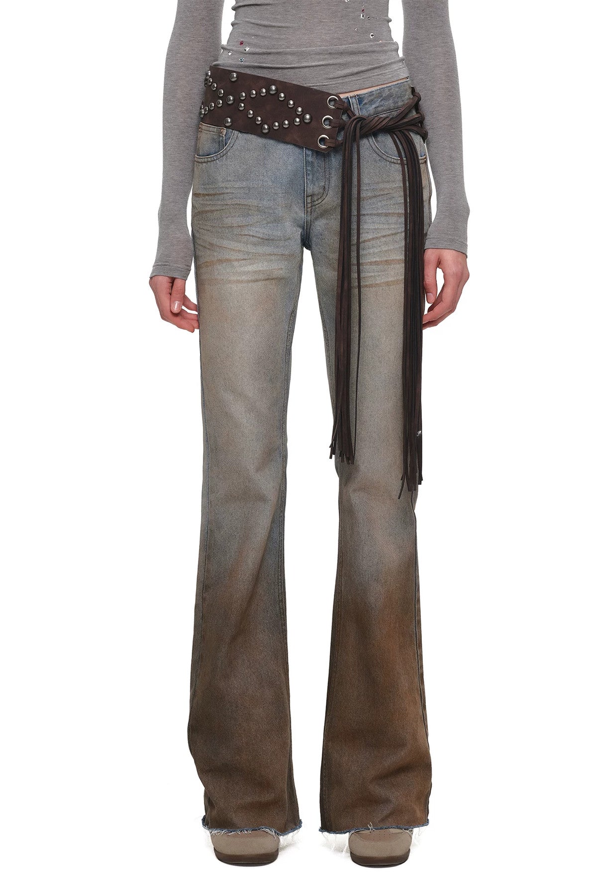 Gradient Mud-Dyed Straight-Leg Flared Jeans