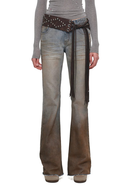 Gradient Mud-Dyed Straight-Leg Flared Jeans