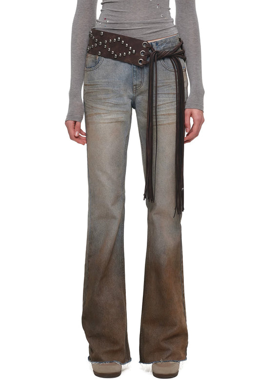 Gradient Mud-Dyed Straight-Leg Flared Jeans