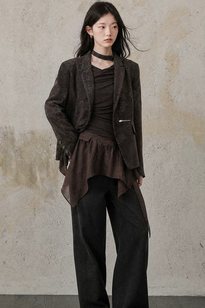 Asymmetrical Chestnut Suit Blazer