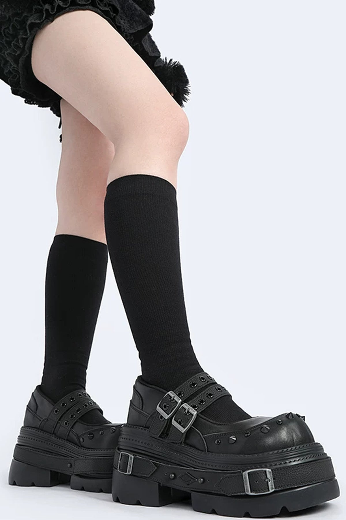 Studded Buckle Platform Mary Janes Shoes