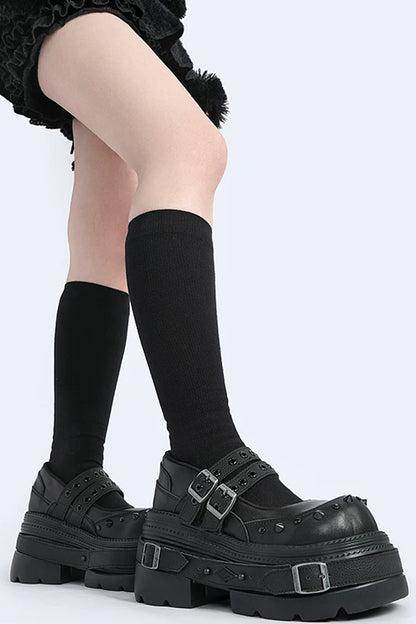Studded Buckle Platform Mary Janes Shoes