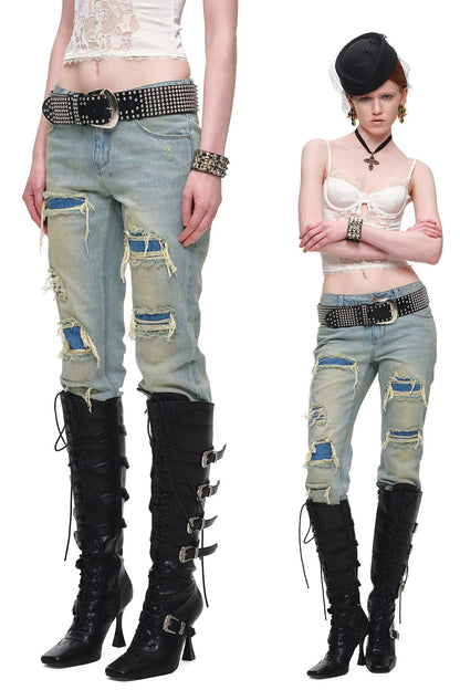 Lace-Up Metal Buckle Stiletto Boots