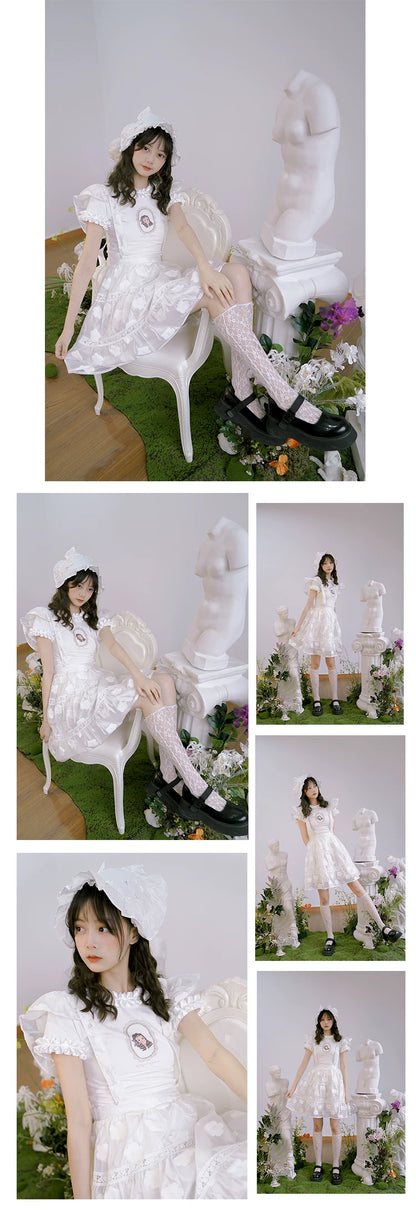 Doll Collar Butterfly Print Lace T-Shirt