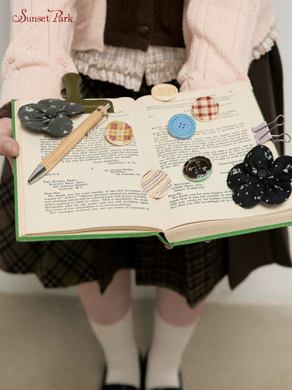 Plaid Polka Dot Button Hairpin