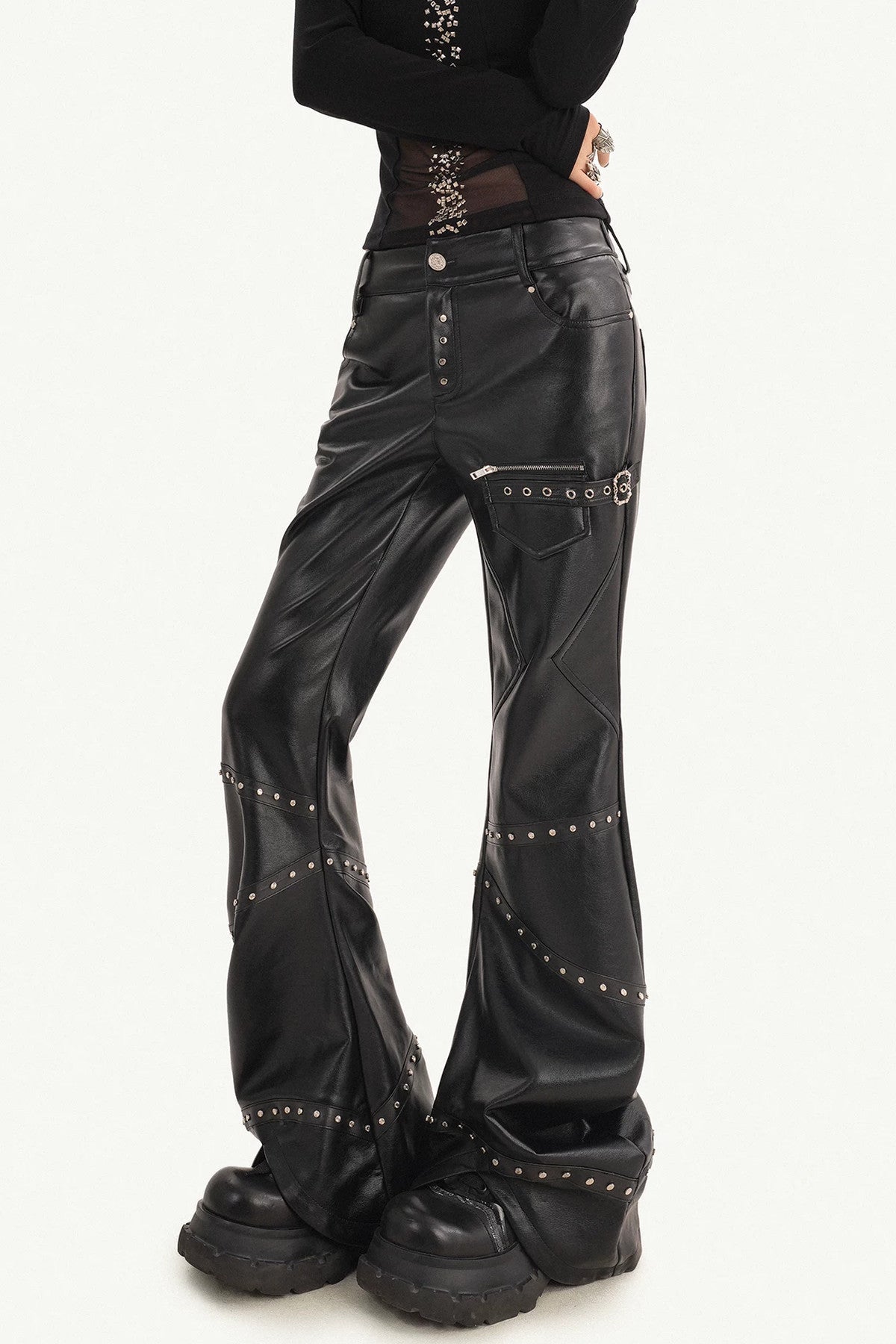 Studded Micro Flared Knife Leg Pants