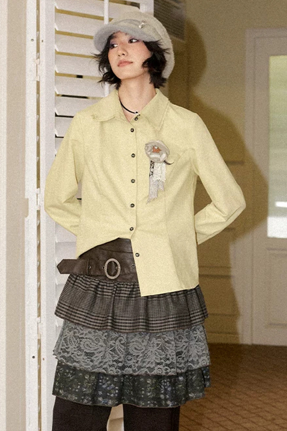 Camicia corta aderente in misto lyocell