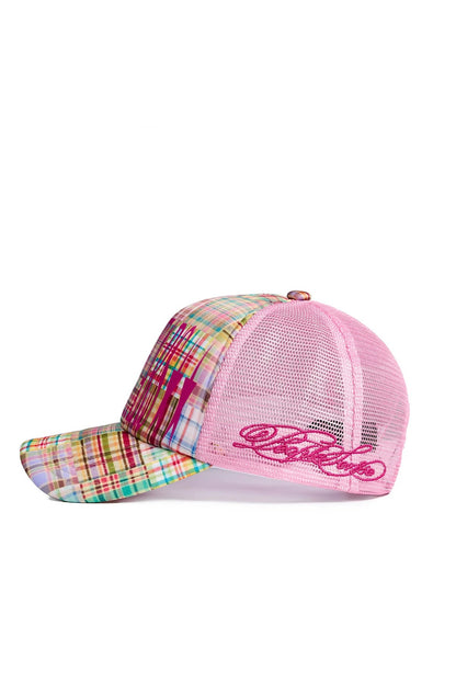 Plaid Flocking Mesh Trucker Cap