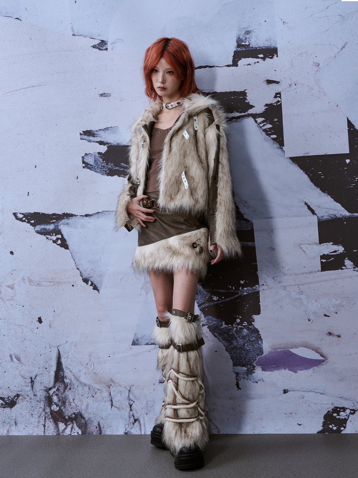 Y2K Sock-Style Fur Patchwork Leg Warmers