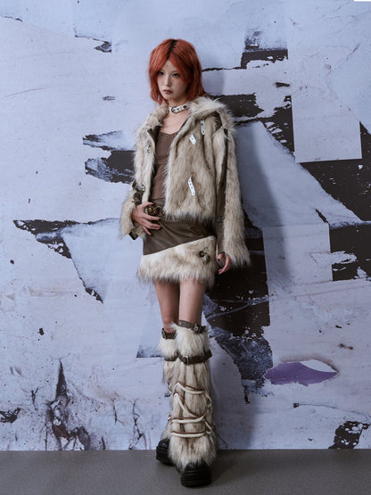 Y2K Sock-Style Fur Patchwork Leg Warmers