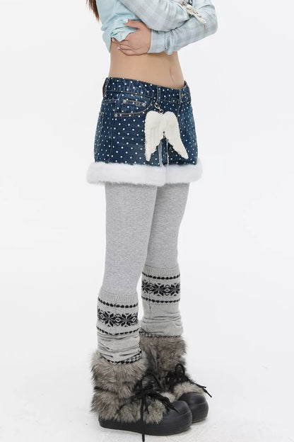High-Waisted Washed Fleece-Lined Denim Shorts