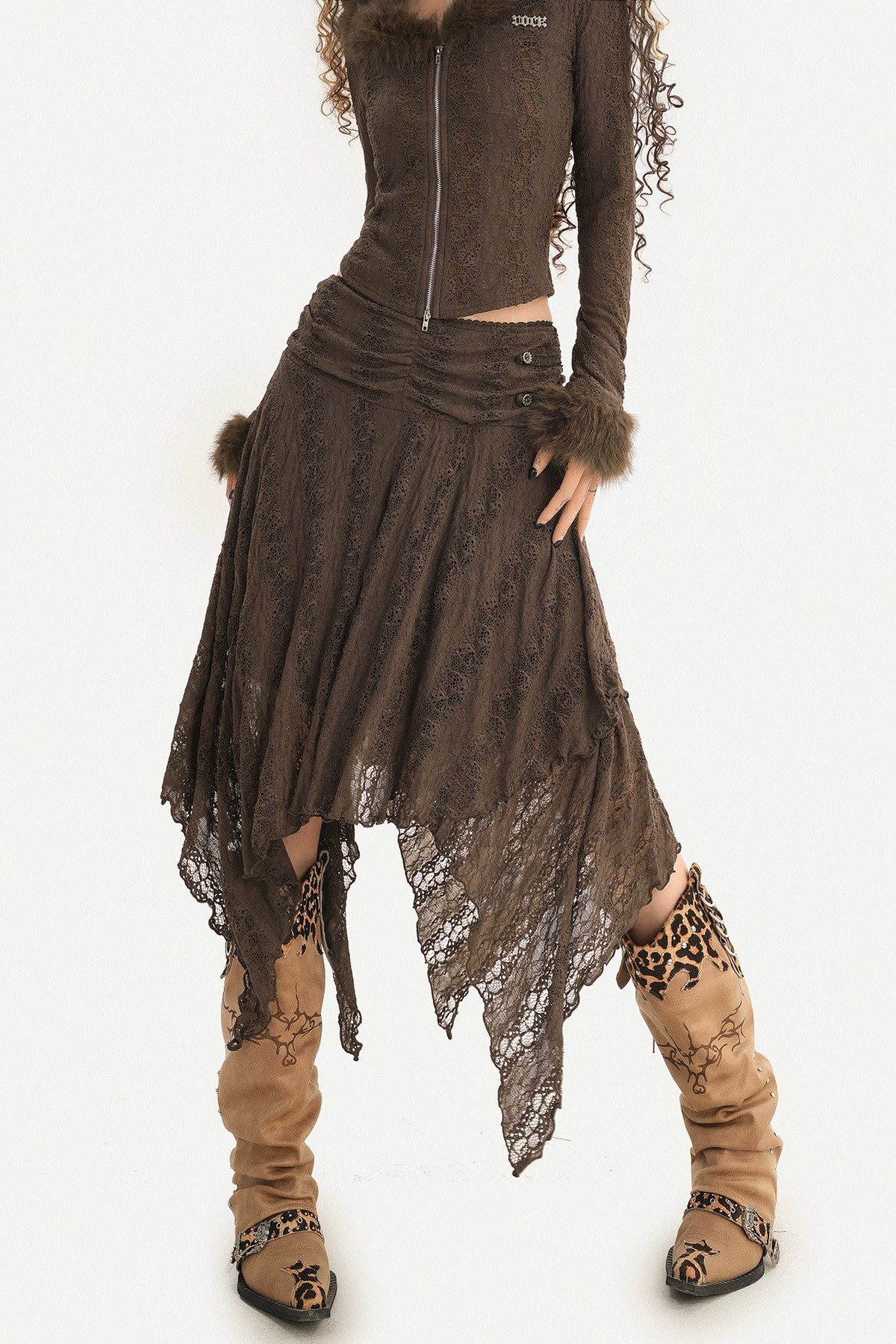 American Retro Fur Collar Knitted Cardigan and Skirt Set-Up
