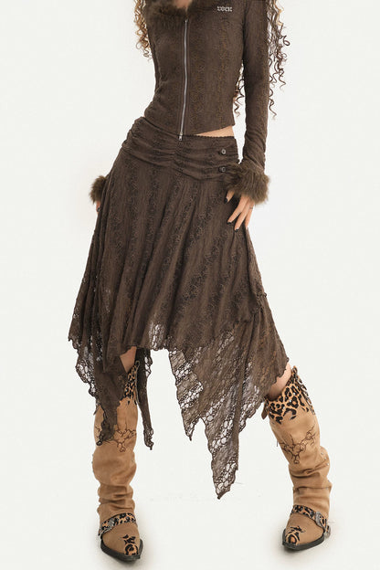 American Retro Fur Collar Knitted Cardigan and Skirt Set-Up