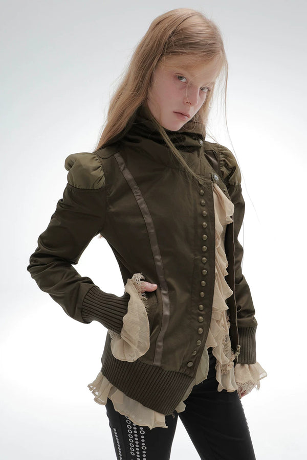 Asymmetrical High-Neck Court-Style Jacket