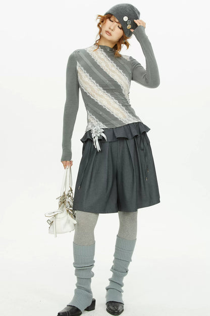 Gray Lace Knit Top