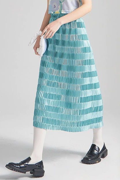 Gradient Pleated Elastic Waist Skirt