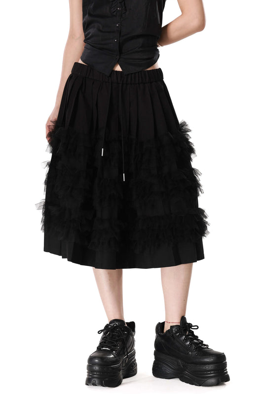 Black Layered Tulle Pleated Skirt