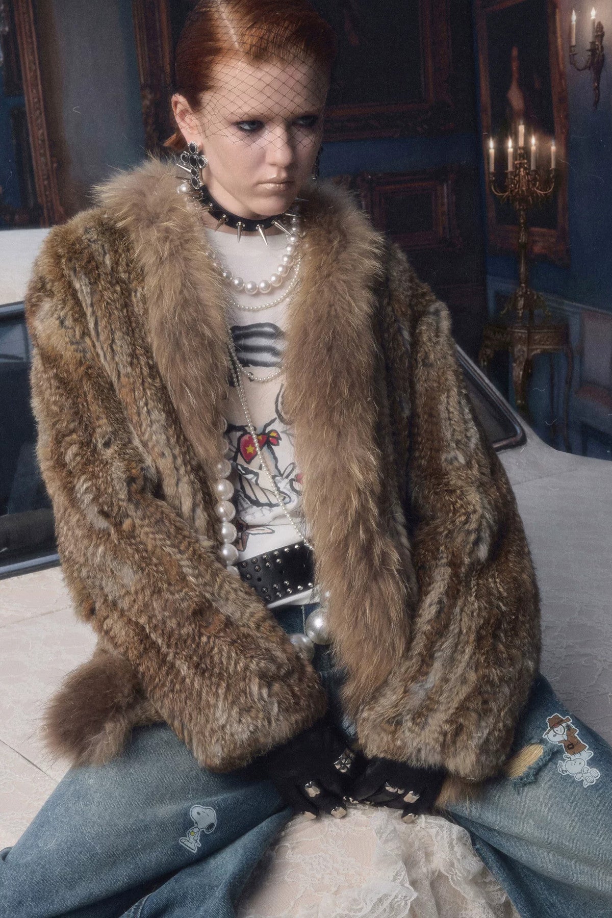Natural Rabbit Fur Woven Coat