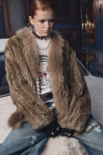 Natural Rabbit Fur Woven Coat