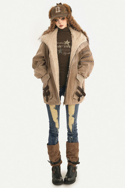 Maillard Fleece-Lined Hooded Fur Collar Jacket