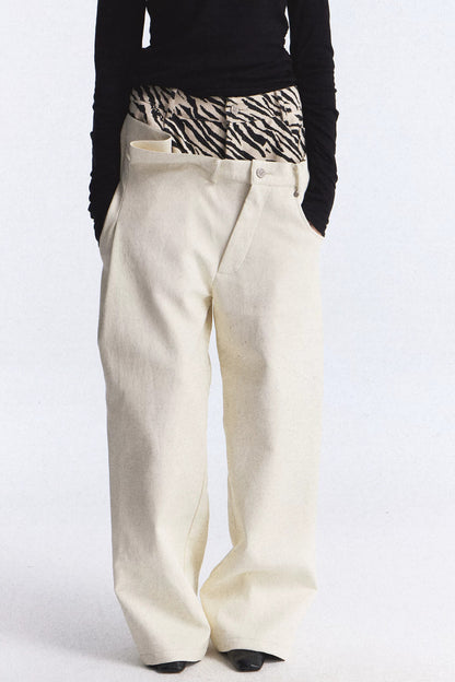 Zebra Print Double Waistband Wide-Leg Pants