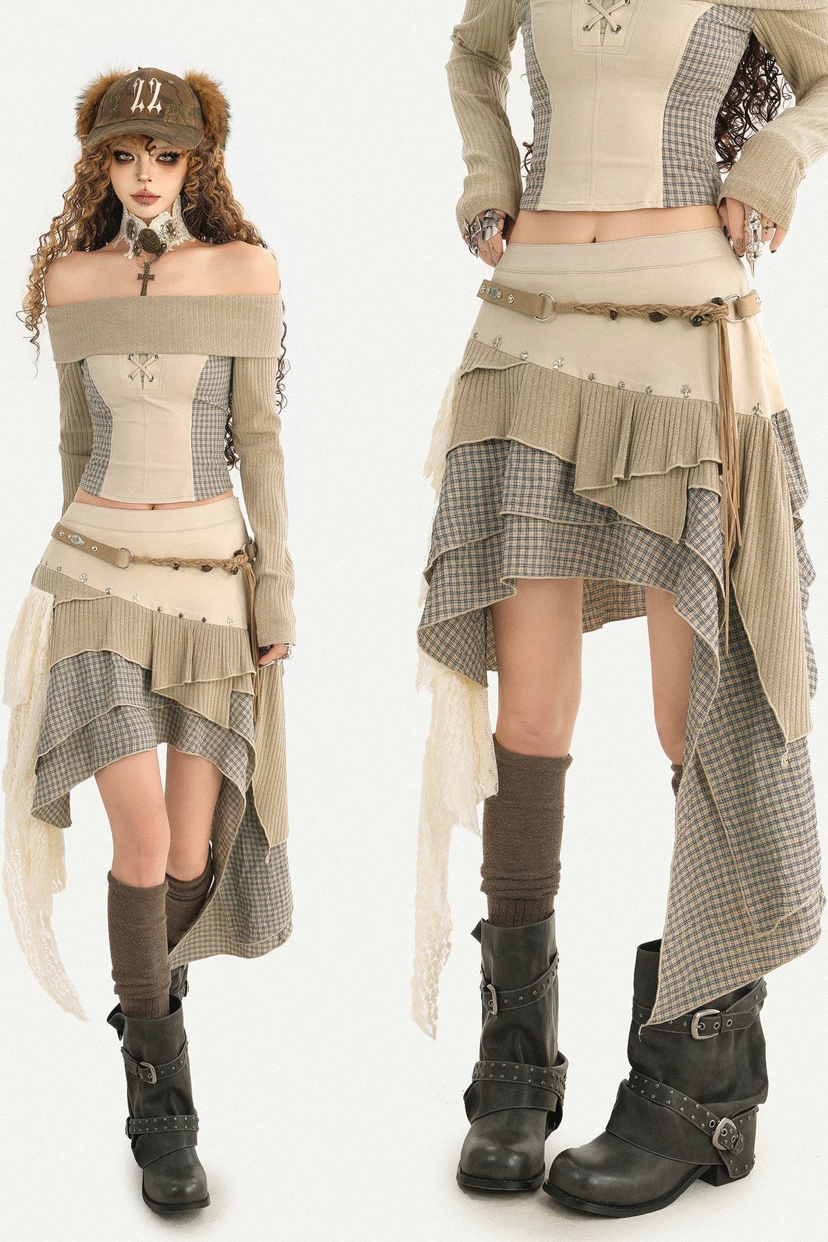 Layered Patchwork Asymmetrical Skirt