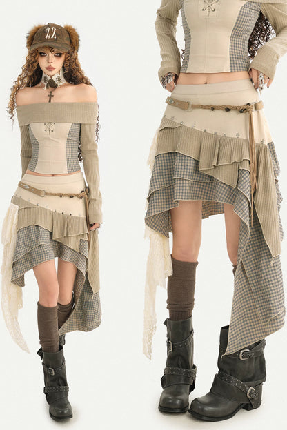 Layered Patchwork Asymmetrical Skirt