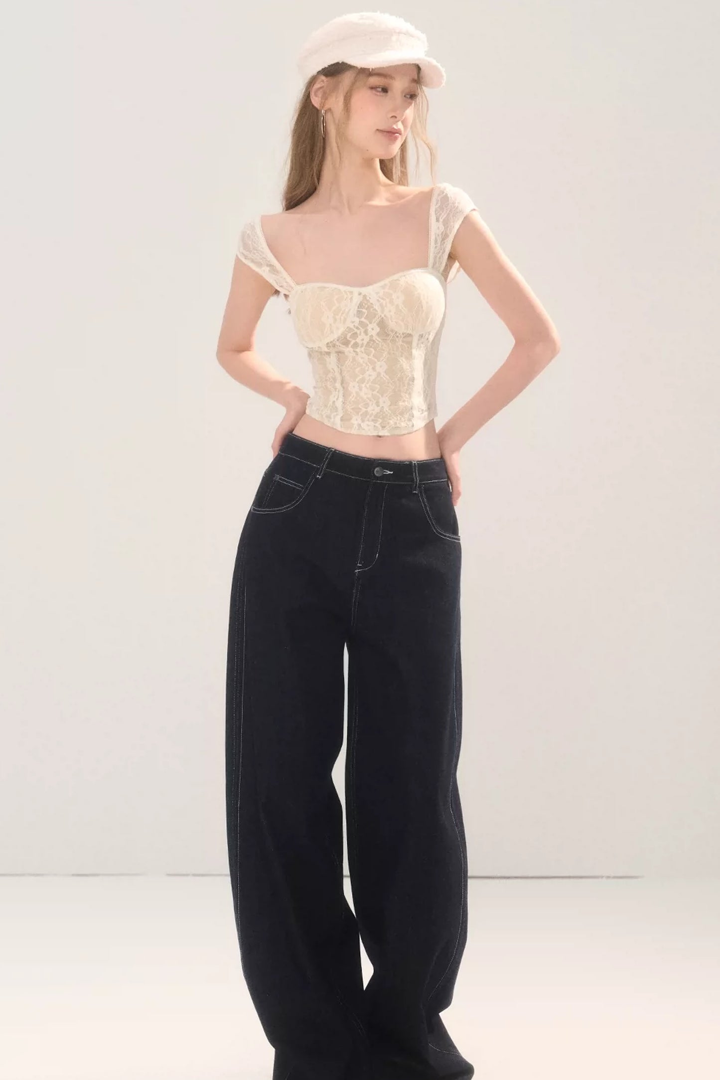 Rhinestone Wide-Leg Denim Pants
