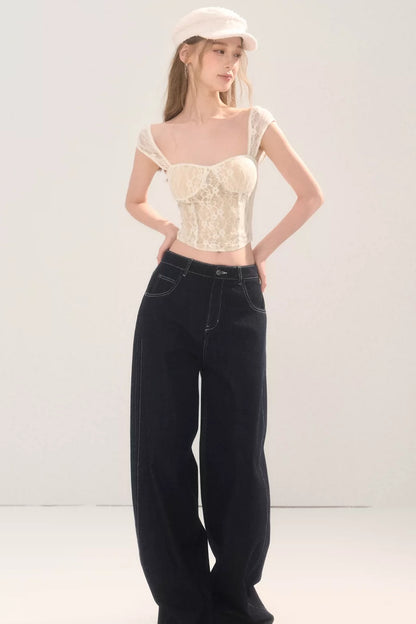 Rhinestone Wide-Leg Denim Pants