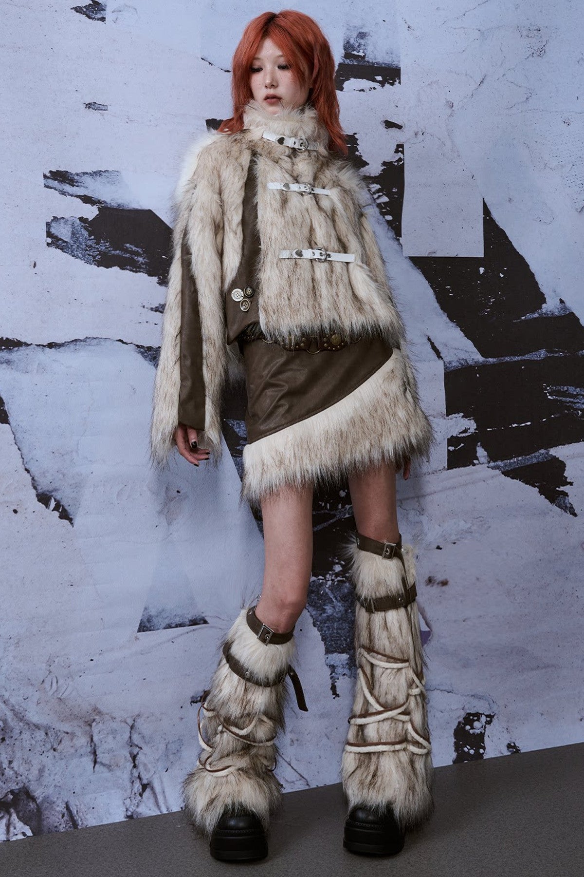 Y2K Sock-Style Fur Patchwork Leg Warmers