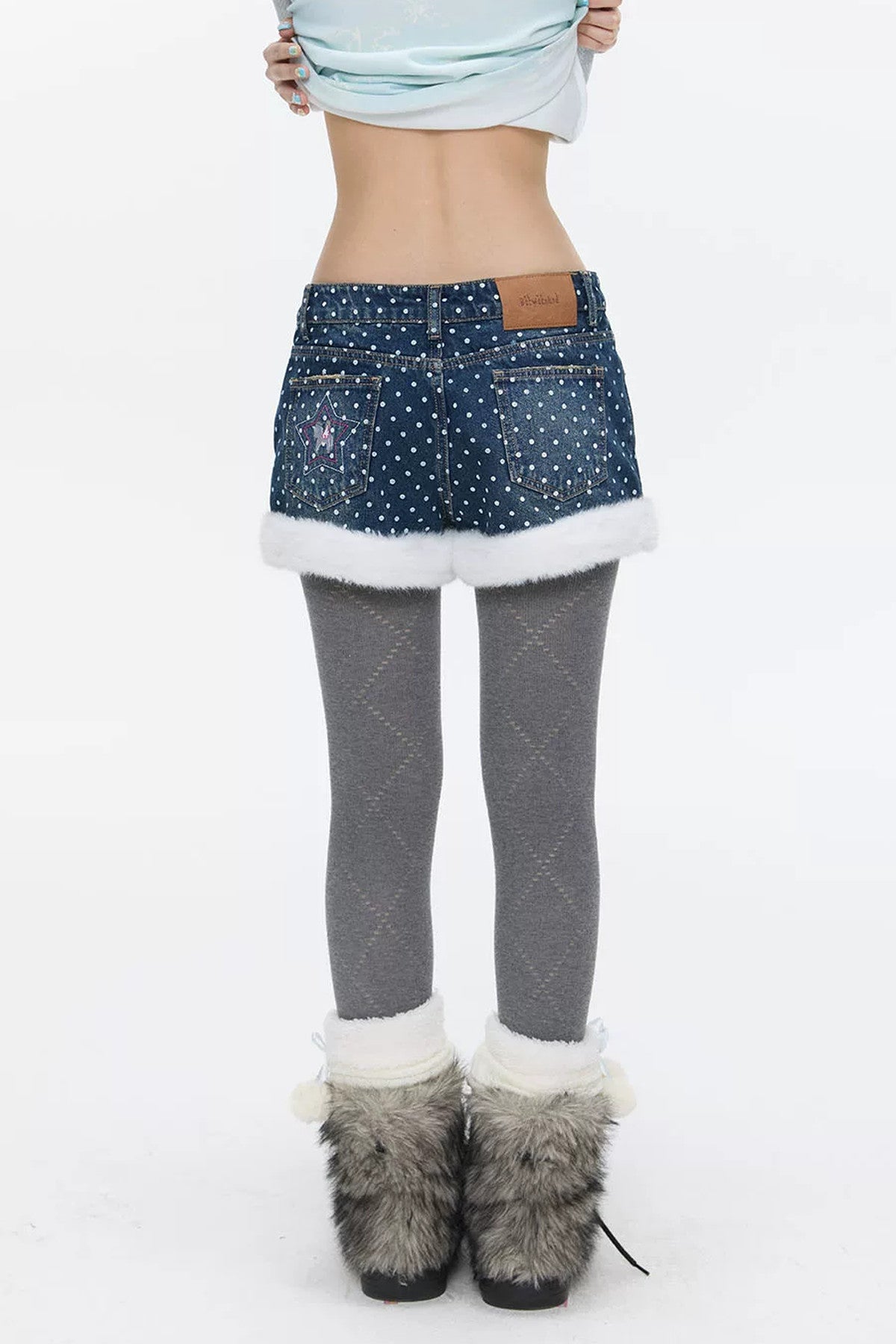 High-Waisted Washed Fleece-Lined Denim Shorts