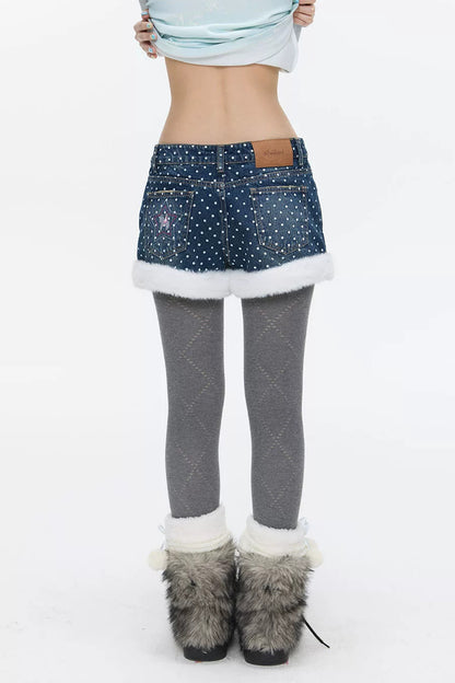 High-Waisted Washed Fleece-Lined Denim Shorts
